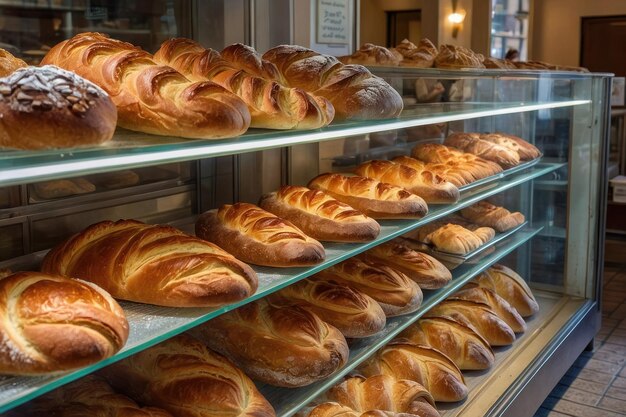 Photo du pain fraîchement cuit exposé dans une boulangerie