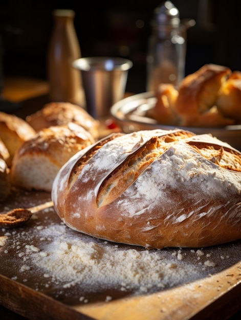 Du pain fraîchement cuit à la main dans une boulangerie locale