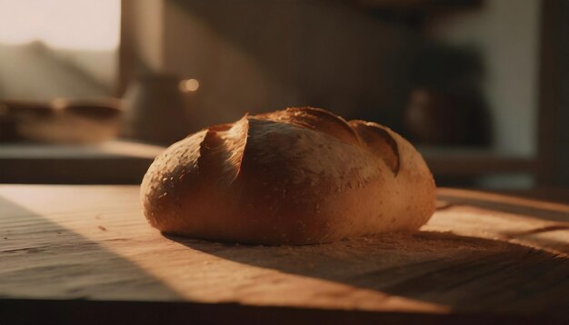 Du pain fraîchement cuit à la maison sur la table de la cuisine.