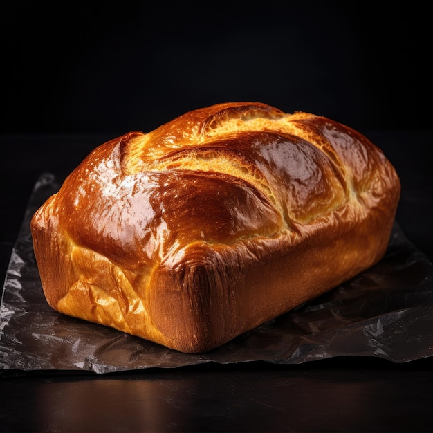 Du pain frais, parfumé et croustillant sur une table en bois avec un fond sombre AI générative