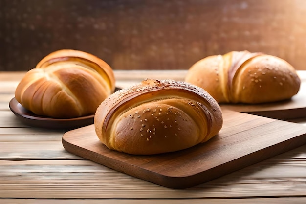 Du pain sur une planche à couper en bois avec des graines sur le dessus