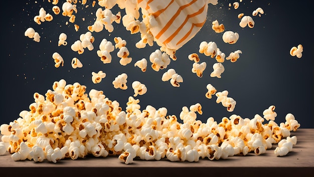 Du pop-corn est versé dans un bol avec une main tendue vers le pop-corn.