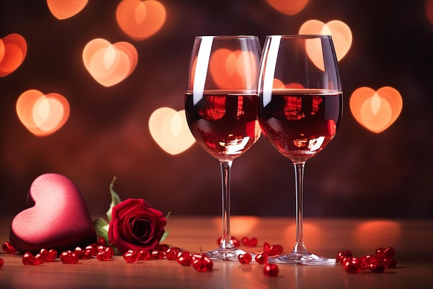 Du vin et des roses Deux verres de vin avec un fond flou