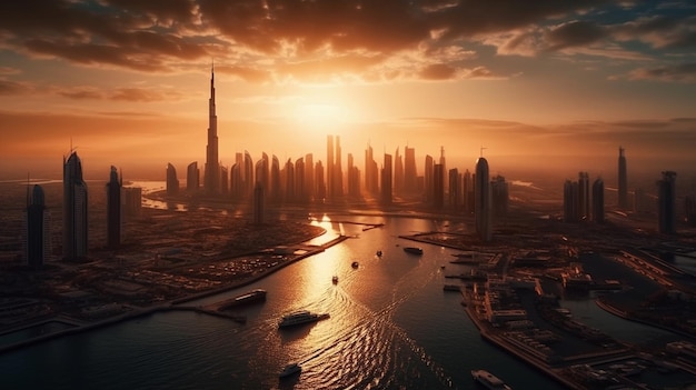 Dubaï au coucher du soleil Generative Ai