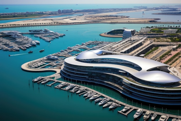 Dubaï a été la ville qui s'est développée le plus vite au monde entre 2002 et 2008 Photo aérienne de l'île de Yas Marina Abu Dhabi générée par l'IA