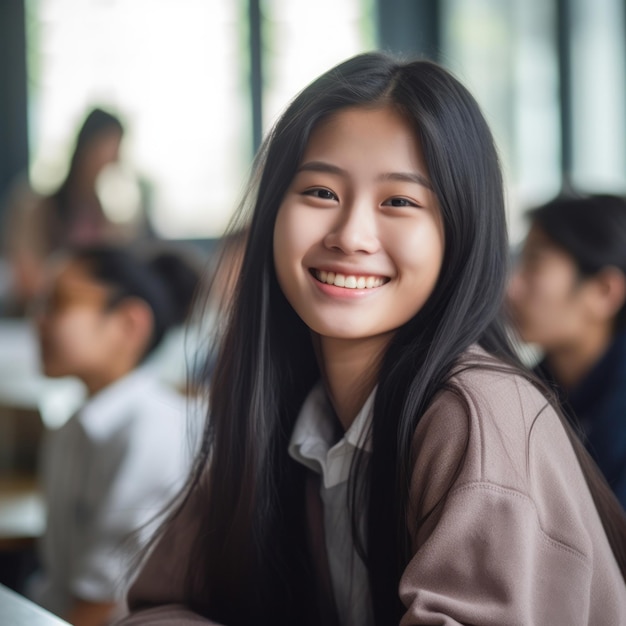 Éducation des filles asiatiques Heureuse belle fille asiatique sourit