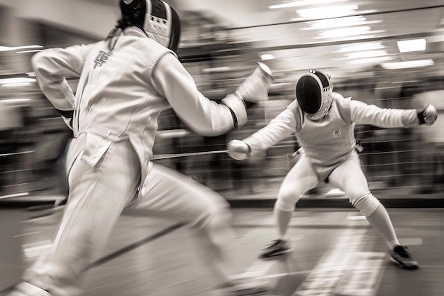 Duel d'escrime dans une salle de sport