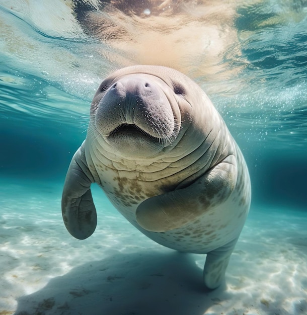 Un dugong nage dans l'eau