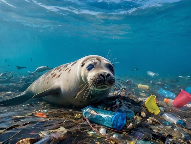 Photo dugongs plongée sous-marine mer ouverte homme déchets plastique pollution écosystèmes poissons morts mari