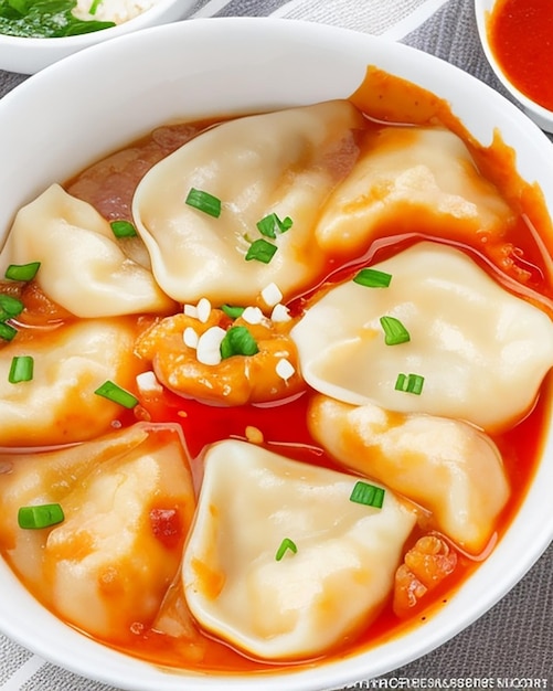 Dumplings de porc cuits à la vapeur avec trempette aux oignons verts Délicieux croissants chauds maison