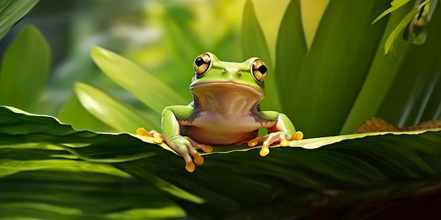 Dumpy Frog On Leaves Grenouille Amphibiens Reptile Generative AI