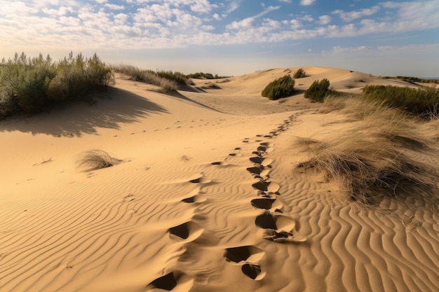 Dune remplie de motifs complexes d'empreintes laissées par les passants