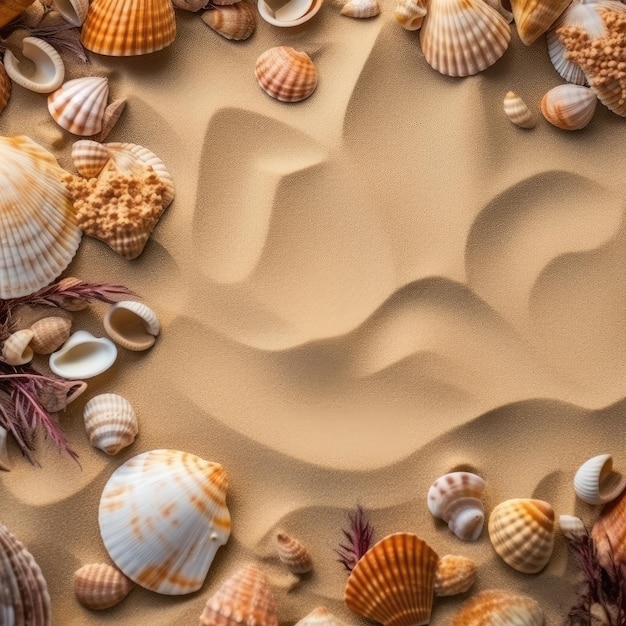 Une dune de sable avec des coquillages et un fond de sable brun