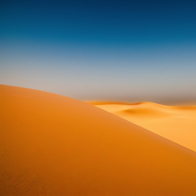 Une dune de sable est représentée avec le ciel en arrière-plan.