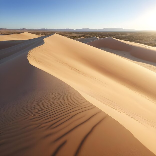 une dune de sable avec une montagne en arrière-plan