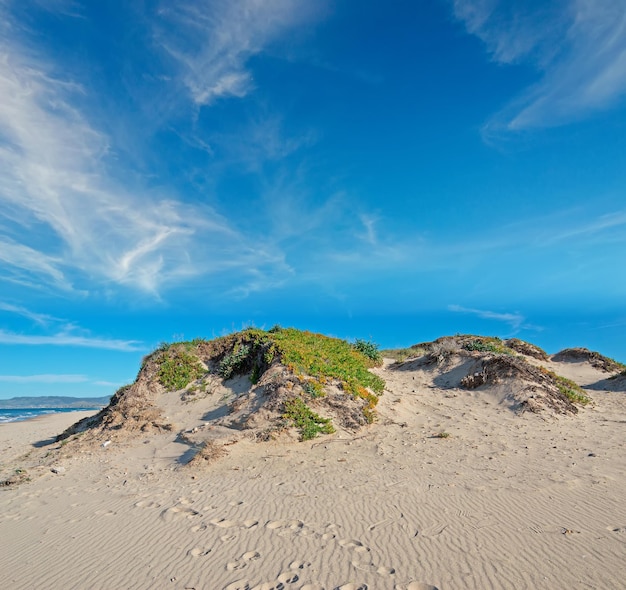 Dune de sable par temps nuageux sur la plage de Platamona