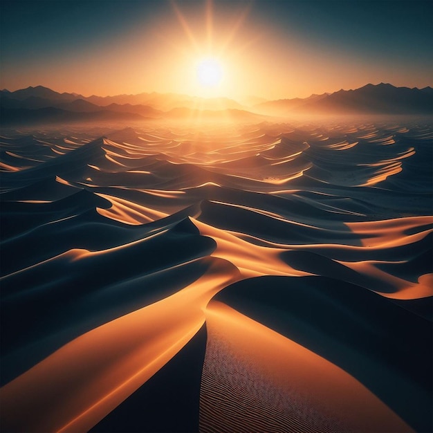 Des dunes désertiques au coucher du soleil