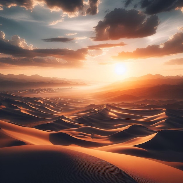 Des dunes désertiques au coucher du soleil