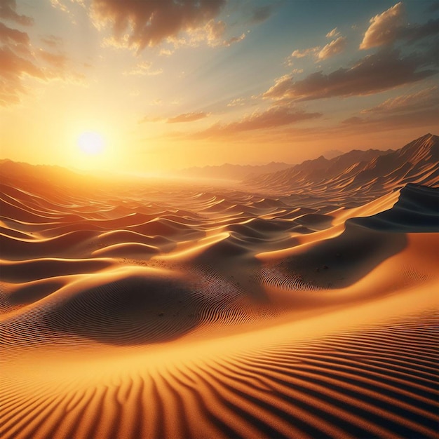 Des dunes désertiques au coucher du soleil