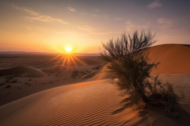 Dunes du désert tôt le matin avec vue sur le lever du soleil créé avec ai générative