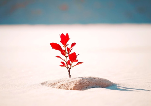 Des dunes de sable blanc balayées par le vent avec des plantes rouges générées par l'IA