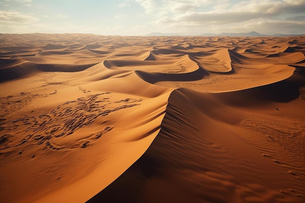 des dunes de sable avec un ciel au coucher du soleil en arrière-plan