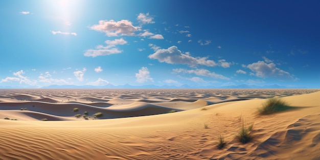 Dunes de sable du désert sous un ciel bleu avec des nuages générés par l'IA