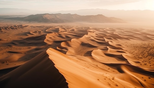 Dunes de sable ondulées en Afrique aride au coucher du soleil générées par l'IA