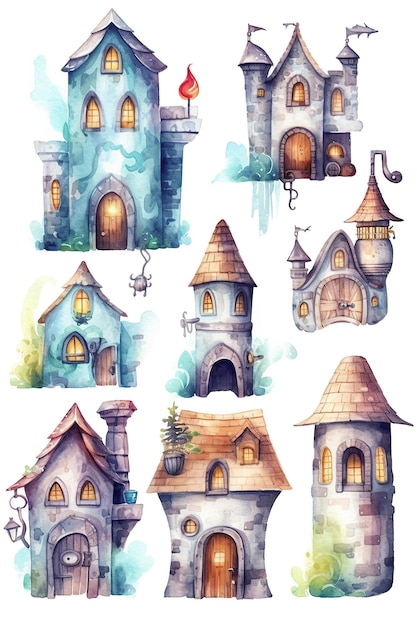 Dungeon château forteresse aquarelle clipart mignon isolé sur fond blanc avec Generative AI