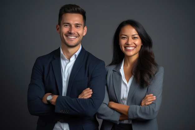 Le duo d'affaires souriant présente l'unité et la joie de l'IA générative