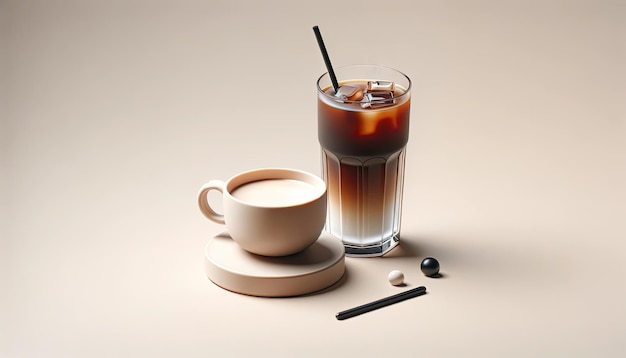 Photo le duo de café moderne dans l'élégance des brassages chauds et froids