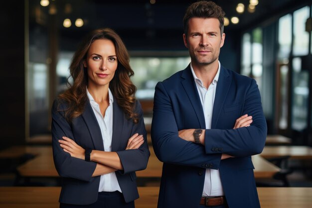 Le duo d'entreprises confiant pose élégamment