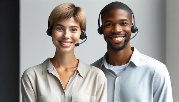 Photo le duo mixte des représentants de happy call center