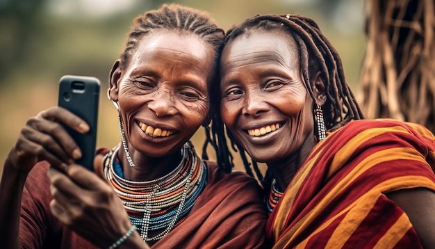 Photo un duo de tribus africaines partageant le rire incarnant la tranquillité