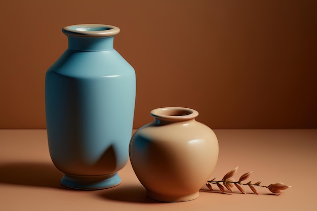 Duo de vases beiges minimalistes Illustration AI Generative