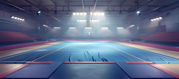 Photo dynamic cheerleading arena tumbling mat avec des lumières de stade en arrière-plan ai généré
