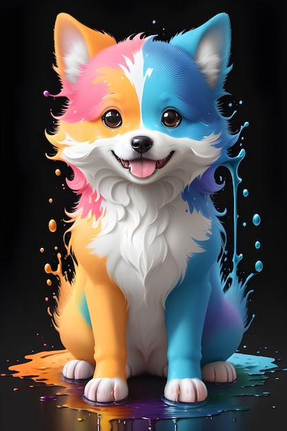 Dynamic Splash Art Une sculpture de chien colorée et adorable sous forme liquide