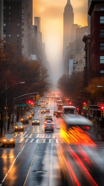 dynamique floue rues de la ville pluvieuse circulation bannière brumeuse IA générative