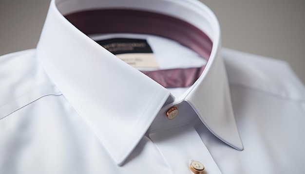 E commerce close up photo de produit de chemise masculine à l'intérieur du collier avec du ruban adhésif et à l'extérieur de l'épaule