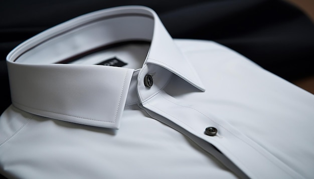 Photo e commerce close up photo de produit de chemise masculine à l'intérieur du collier avec du ruban adhésif et à l'extérieur de l'épaule