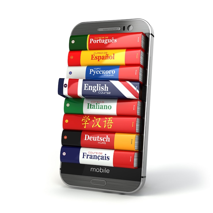 Photo e-learning. dictionnaire mobile. apprendre les langues en ligne. 3d