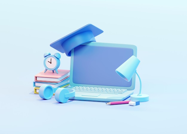 E-learning, éducation en ligne à domicile. illustration 3d