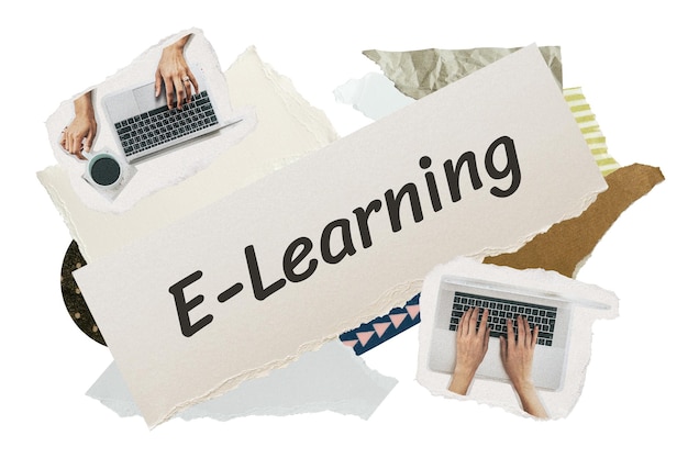 E-learning png autocollant mot typographie éducation esthétique papier collage fond transparent