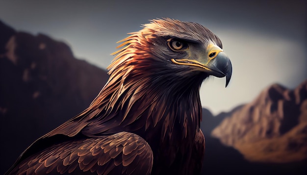 Eagle close up avec fond naturel flou avec grand oeil et bec