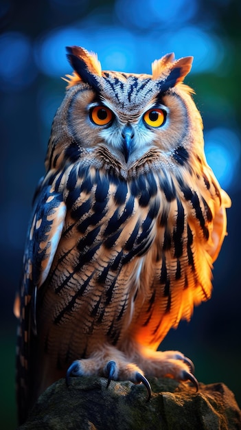 Eagle Owl Portrait debout dans l'arbre