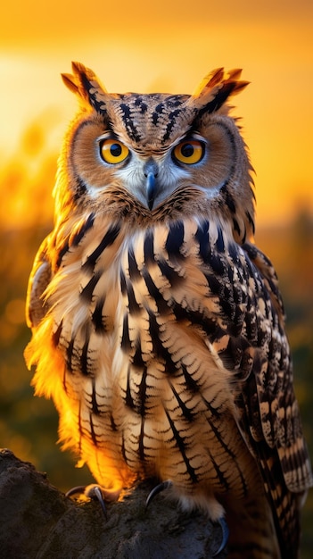 Eagle Owl Portrait debout dans l'arbre