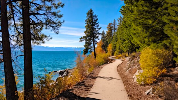 Photo east shore trail avec vue sur les montagnes et les lacs dans incline village nevada états-unis paysage épique de