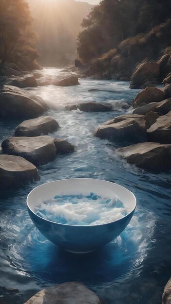 De l'eau bleue et blanche dans un bol