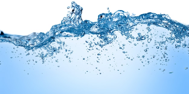 Photo eau bleue et bulles d'air dans la piscine sur fond blanc avec un espace réservé au texte