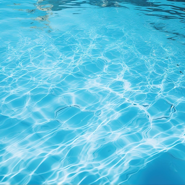 Eau bleue claire dans une piscine avec la lumière du soleil brillant à travers et créant un beau reflet